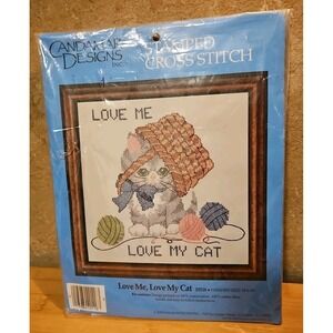 LOVE ME, LOVE MY CAT 20116 Stamped Cross Stitch Kit 1983 Candamar Designs Sealed